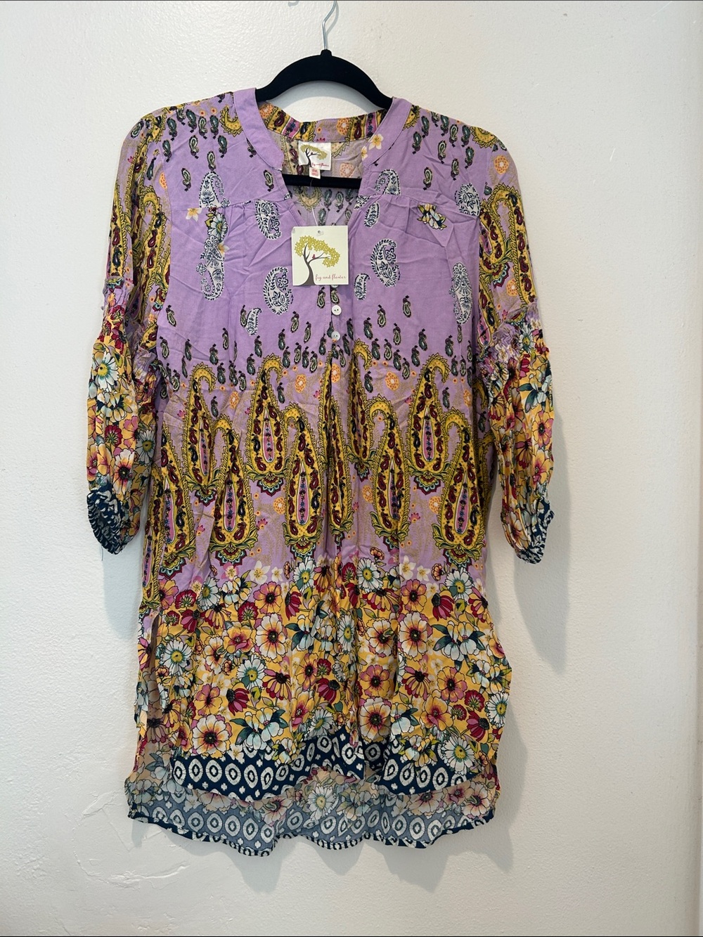 🆕fig and flower Lavender Paisley Print Short Tunic